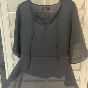 GNW Black Bell Sleeve Blouse with Tie‎ Front